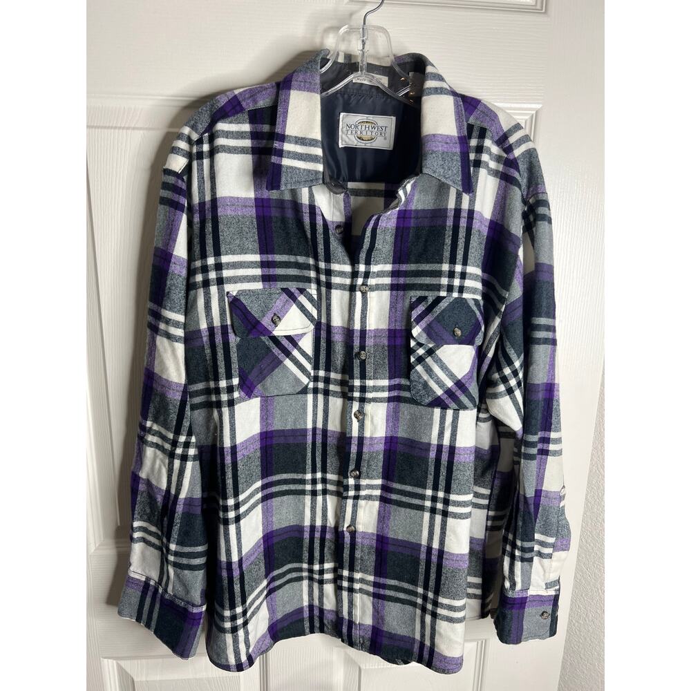 Northwest Territory Men's Long Sleeve Button Up Plaid Shirt Purple ~ Size XL